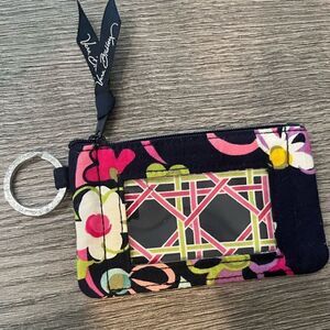 Vera Bradley black floral keychain ID holder